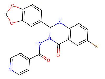 N-[2-(1,3-benzodioxol-5-yl)-6-bromo-4-oxo-1,2-dihydroquinazolin-3-yl]pyridine-4-carboxamide structure