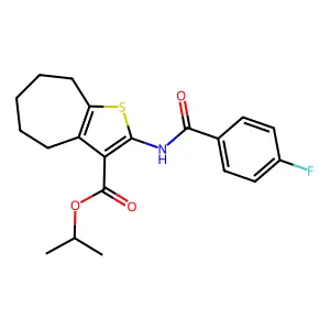propan-2-yl 2-[(4-fluorobenzoyl)amino]-5,6,7,8-tetrahydro-4H-cyclohepta[b]thiophene-3-carboxylate structure