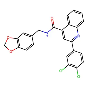 N-(1,3-benzodioxol-5-ylmethyl)-2-(3,4-dichlorophenyl)quinoline-4-carboxamide structure