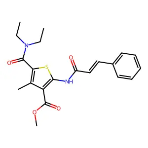 methyl 5-(diethylcarbamoyl)-4-methyl-2-[[(E)-3-phenylprop-2-enoyl]amino]thiophene-3-carboxylate structure