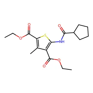 Diethyl 5-(cyclopentanecarbonylamino)-3-methylthiophene-2,4-dicarboxylate structure