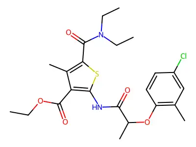 ethyl 2-{[2-(4-chloro-2-methylphenoxy)propanoyl]amino}-5-(diethylcarbamoyl)-4-methylthiophene-3-carboxylate structure