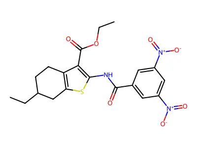 ethyl 2-({3,5-bisnitrobenzoyl}amino)-6-ethyl-4,5,6,7-tetrahydro-1-benzothiophene-3-carboxylate structure