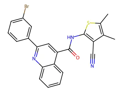 2-(3-bromophenyl)-N-(3-cyano-4,5-dimethyl-2-thienyl)-4-quinolinecarboxamide structure