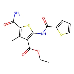 Ethyl 5-carbamoyl-4-methyl-2-(thiophene-2-carbonylamino)thiophene-3-carboxylate structure
