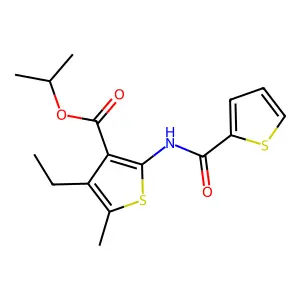 propan-2-yl 4-ethyl-5-methyl-2-(thiophene-2-carbonylamino)thiophene-3-carboxylate structure