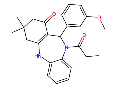 11-(3-methoxyphenyl)-3,3-dimethyl-10-propionyl-2,3,4,5,10,11-hexahydro-1H-dibenzo[b,e][1,4]diazepin-1-one structure