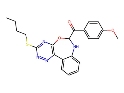 [3-(butylsulfanyl)-6,7-dihydro[1,2,4]triazino[5,6-d][3,1]benzoxazepin-6-yl](4-methoxyphenyl)methanone structure