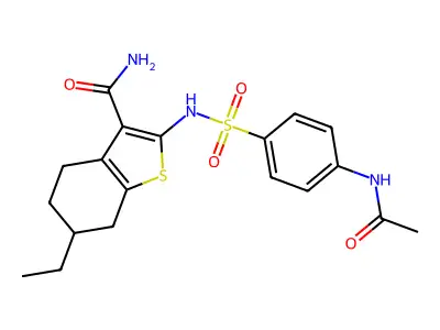 2-({[4-(acetylamino)phenyl]sulfonyl}amino)-6-ethyl-4,5,6,7-tetrahydro-1-benzothiophene-3-carboxamide structure