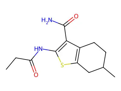 6-Methyl-2-propionamido-4,5,6,7-tetrahydrobenzo[b]thiophene-3-carboxamide structure