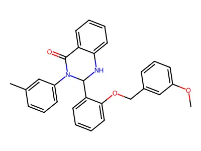 2-[2-[(3-methoxyphenyl)methoxy]phenyl]-3-(3-methylphenyl)-1,2-dihydroquinazolin-4-one structure