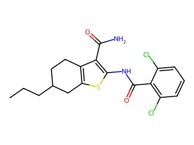 2-[(2,6-dichlorobenzoyl)amino]-6-propyl-4,5,6,7-tetrahydro-1-benzothiophene-3-carboxamide structure