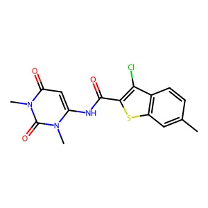 3-chloro-N-(1,3-dimethyl-2,6-dioxopyrimidin-4-yl)-6-methyl-1-benzothiophene-2-carboxamide structure