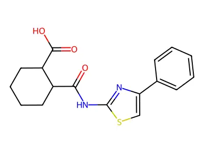 Cyclohexanecarboxylic acid, 2-[[(4-phenyl-2-thiazolyl)amino]carbonyl]- structure