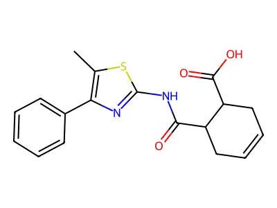 6-[(5-methyl-4-phenyl-1,3-thiazol-2-yl)carbamoyl]cyclohex-3-ene-1-carboxylic acid structure