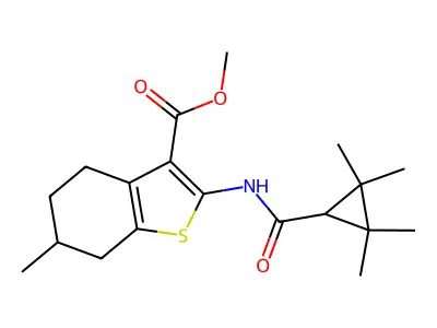 methyl 6-methyl-2-{[(2,2,3,3-tetramethylcyclopropyl)carbonyl]amino}-4,5,6,7-tetrahydro-1-benzothiophene-3-carboxylate structure