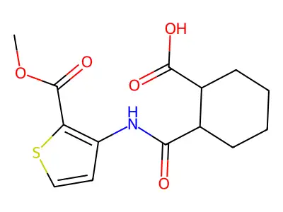 2-({[2-(Methoxycarbonyl)-3-thienyl]amino}carbonyl)cyclohexanecarboxylic acid structure