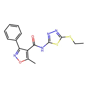 N-(5-ethylsulfanyl-1,3,4-thiadiazol-2-yl)-5-methyl-3-phenyl-1,2-oxazole-4-carboxamide structure