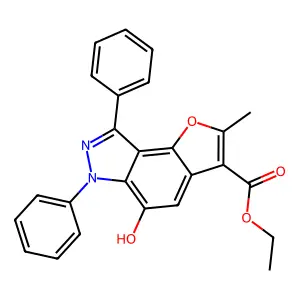 ethyl 5-hydroxy-2-methyl-6,8-diphenyl-6H-furo[2,3-e]indazole-3-carboxylate structure
