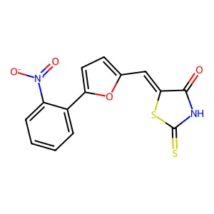 (E)-5-((5-(2-nitrophenyl)furan-2-yl)methylene)-2-thioxothiazolidin-4-one structure