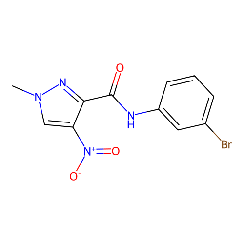 N-(3-bromophenyl)-1-methyl-4-nitro-1H-pyrazole-3-carboxamide structure