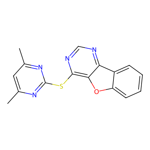 4-[(4,6-Dimethylpyrimidin-2-yl)sulfanyl][1]benzofuro[3,2-d]pyrimidine structure