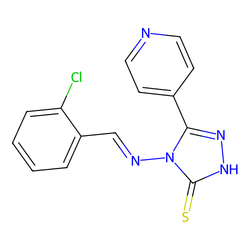 4-[(E)-(2-chlorophenyl)methylideneamino]-3-pyridin-4-yl-1H-1,2,4-triazole-5-thione structure
