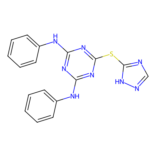 2-N,4-N-diphenyl-6-(1H-1,2,4-triazol-5-ylsulfanyl)-1,3,5-triazine-2,4-diamine structure