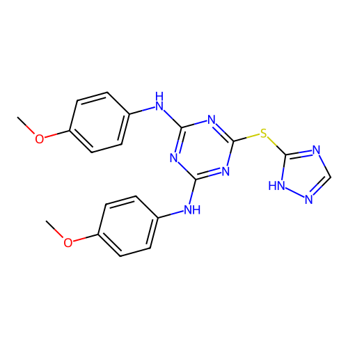 6-((4H-1,2,4-triazol-3-yl)thio)-N2,N4-bis(4-methoxyphenyl)-1,3,5-triazine-2,4-diamine structure