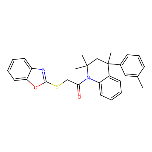 2-(1,3-benzoxazol-2-ylsulfanyl)-1-[2,2,4-trimethyl-4-(3-methylphenyl)-3,4-dihydroquinolin-1(2H)-yl]ethanone structure