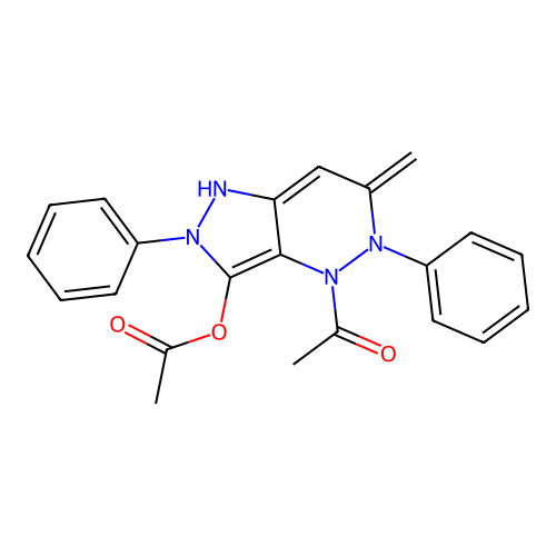 1H-Pyrazolo[4,3-c]pyridazin-3-ol, 4-acetyl-2,4,5,6-tetrahydro-6-methylene-2,5-diphenyl-, acetate (ester) structure