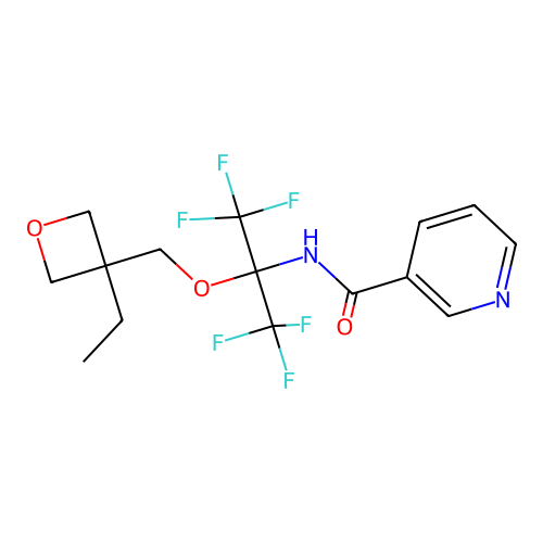 N-(2-((3-ethyloxetan-3-yl)methoxy)-1,1,1,3,3,3-hexafluoropropan-2-yl)nicotinamide structure