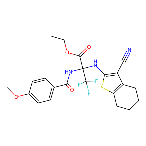 ethyl N-(3-cyano-4,5,6,7-tetrahydro-1-benzothiophen-2-yl)-3,3,3-trifluoro-2-{[(4-methoxyphenyl)carbonyl]amino}alaninate structure
