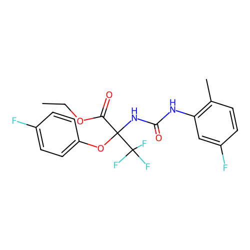 ethyl 3,3,3-trifluoro-2-(3-(5-fluoro-2-methylphenyl)ureido)-2-(4-fluorophenoxy)propanoate structure