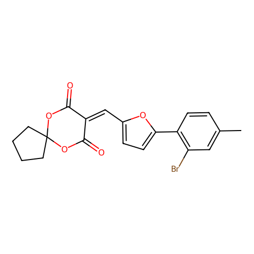 8-{[5-(2-bromo-4-methylphenyl)furan-2-yl]methylidene}-6,10-dioxaspiro[4.5]decane-7,9-dione structure
