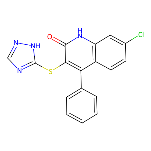 7-chloro-4-phenyl-3-(4H-1,2,4-triazol-3-ylsulfanyl)quinolin-2-ol structure