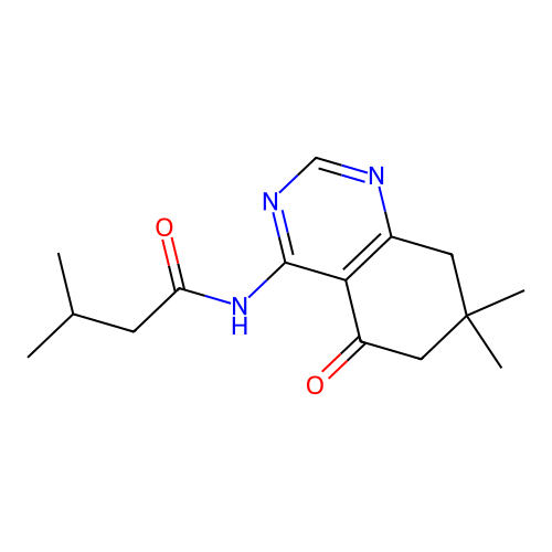 N-(7,7-dimethyl-5-oxo-5,6,7,8-tetrahydroquinazolin-4-yl)-3-methylbutanamide structure