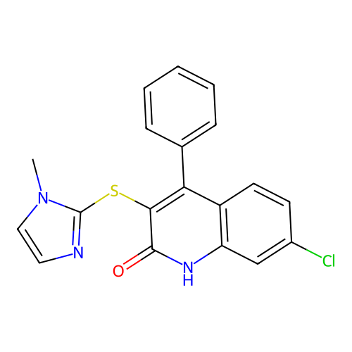 7-chloro-3-[(1-methyl-1H-imidazol-2-yl)sulfanyl]-4-phenylquinolin-2(1H)-one structure