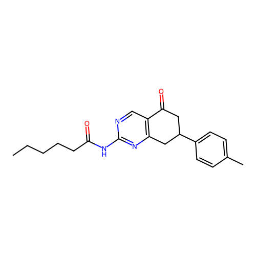 N-[7-(4-methylphenyl)-5-oxo-5,6,7,8-tetrahydroquinazolin-2-yl]hexanamide structure