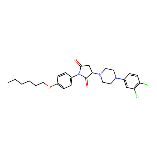 3-[4-(3,4-dichlorophenyl)piperazin-1-yl]-1-(4-hexoxyphenyl)pyrrolidine-2,5-dione structure