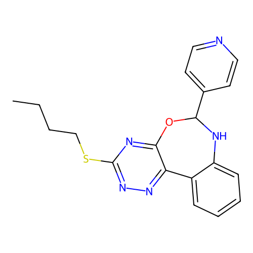 3-butylsulfanyl-6-pyridin-4-yl-6,7-dihydro-[1,2,4]triazino[5,6-d][3,1]benzoxazepine structure