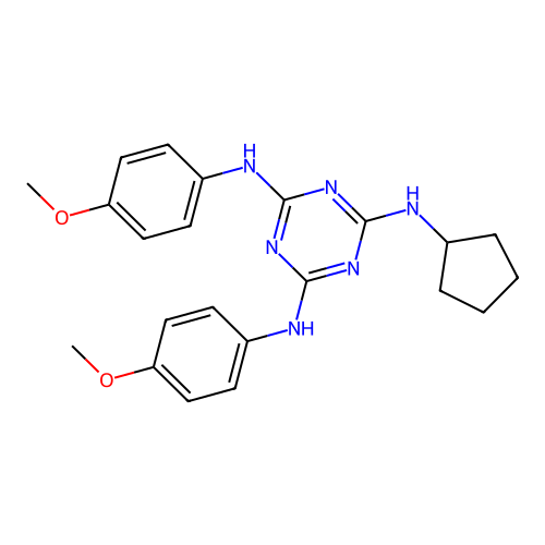 N~2~-cyclopentyl-N~4~,N~6~-bis(4-methoxyphenyl)-1,3,5-triazine-2,4,6-triamine structure