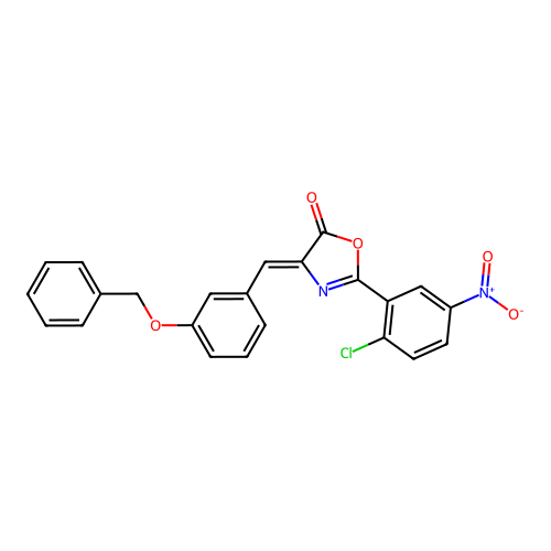 (4Z)-2-(2-chloro-5-nitrophenyl)-4-[(3-phenylmethoxyphenyl)methylidene]-1,3-oxazol-5-one structure
