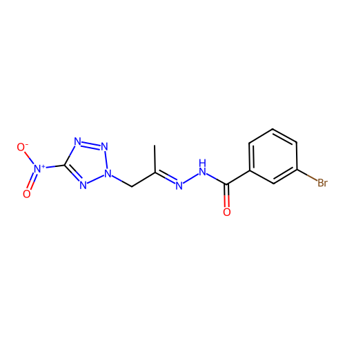 3-bromo-N'-(2-{5-nitro-2H-tetraazol-2-yl}-1-methylethylidene)benzohydrazide structure
