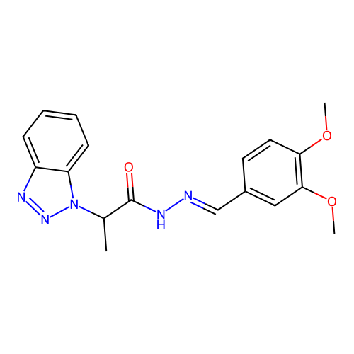 2-(1H-1,2,3-benzotriazol-1-yl)-N'-(3,4-dimethoxybenzylidene)propanohydrazide structure