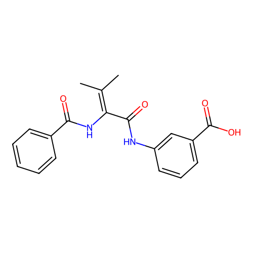 3-{[2-(Benzoylamino)-3-methyl-2-butenoyl]amino}benzoic acid structure