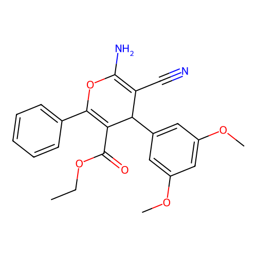 ethyl 6-amino-5-cyano-4-(3,5-dimethoxyphenyl)-2-phenyl-4H-pyran-3-carboxylate structure