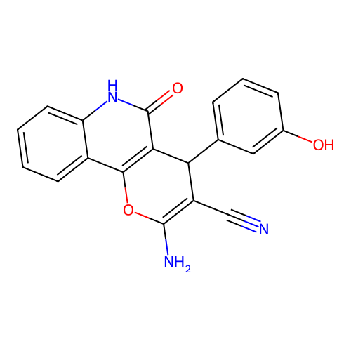 2-amino-4-(3-hydroxyphenyl)-5-oxo-5,6-dihydro-4H-pyrano[3,2-c]quinoline-3-carbonitrile structure