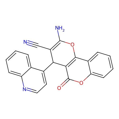 2-amino-5-oxo-4-(quinolin-4-yl)-4H,5H-pyrano[3,2-c]chromene-3-carbonitrile structure