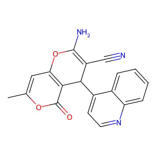 2-amino-7-methyl-5-oxo-4-(quinolin-4-yl)-4H,5H-pyrano[4,3-b]pyran-3-carbonitrile structure